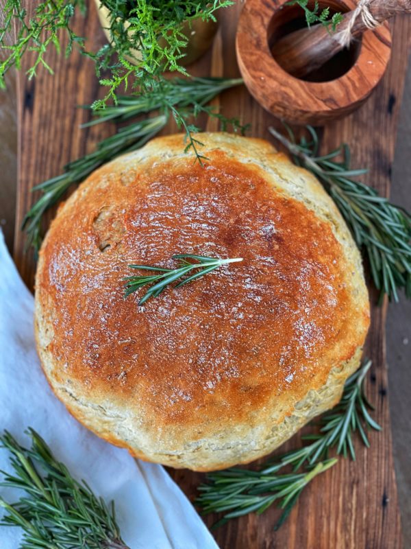 Easy Vegan No Knead Garlic Rosemary Bread | Plantiful Kiki